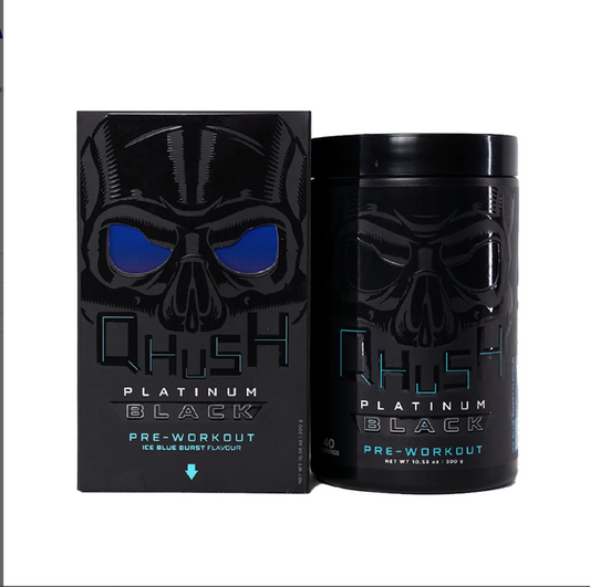 USN Qhush Platinum Black Pre-Workout, Ice Blue Burst