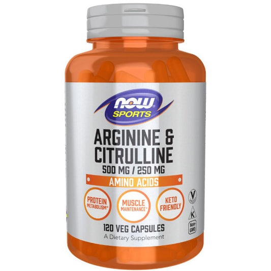 NOW Sports Arginine & Citrulline 500 mg / 250 mg - 120 Veg Capsules